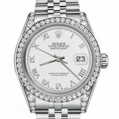 Rolex Datejust mit maßgefertigter Diamant-Lünette SS Weißes farbiges römisches Zifferblatt 69160