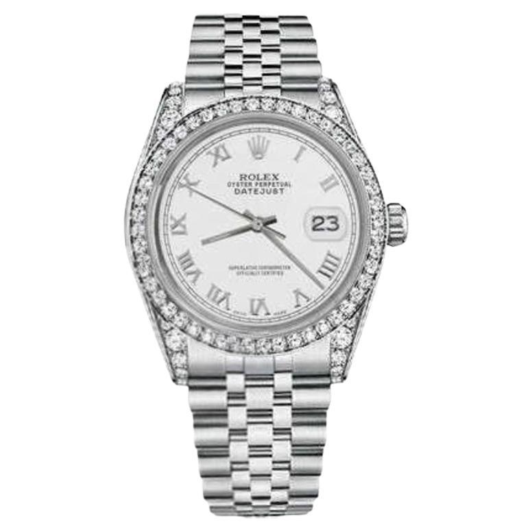 Rolex Datejust with Custom Diamond Bezel SS White Color Roman Numeral Dial 69160 For Sale