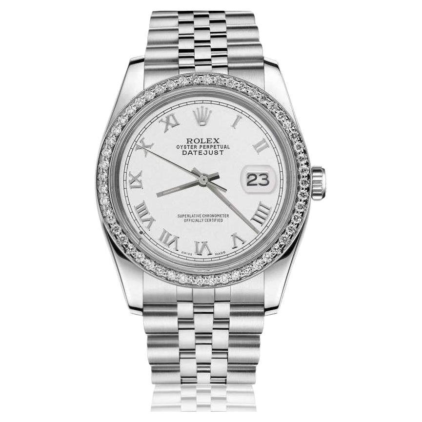 Rolex Datejust With custom Diamond bezel SS White Color Roman Numeral Dial 