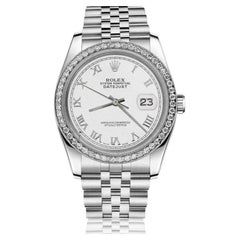 Vintage Rolex Datejust With custom Diamond bezel SS White Color Roman Numeral Dial 