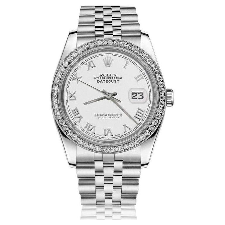 Rolex Datejust With custom Diamond bezel SS White Color Roman Numeral Dial