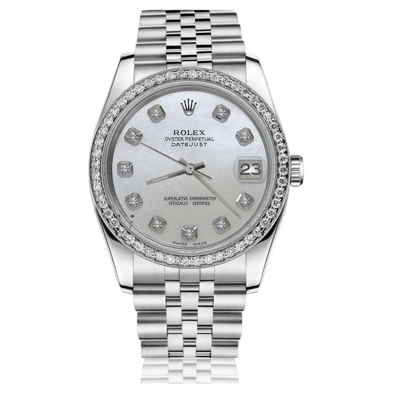 Rolex Datejust With custom Diamond bezel White MOP Diamond Dial 69173