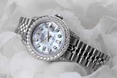 Rolex Datejust With custom Diamond bezel White MOP Mother Of Pearl Dial 69160