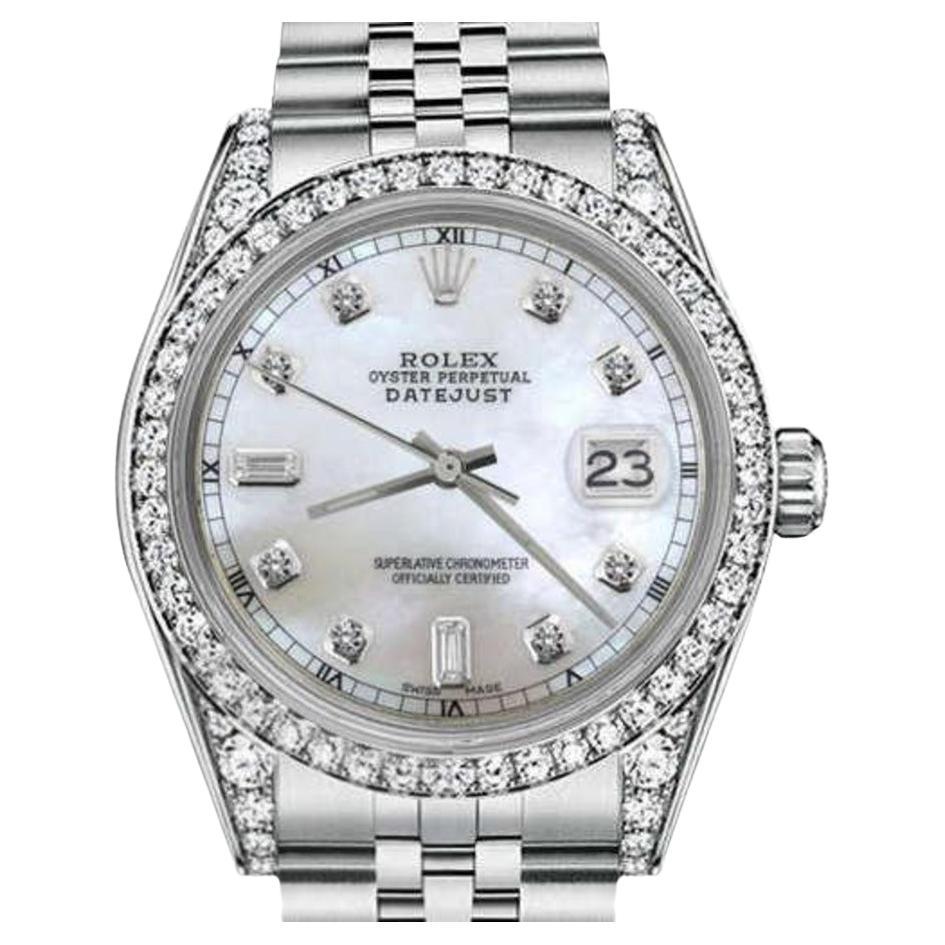 Rolex Datejust mit maßgefertigtem Diamant-Lünette in Weiß, MOP Perlmutt-Zifferblatt 69160