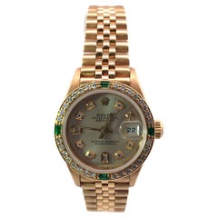 Rolex 26mm Jubelee Date Just 18 Karat Gelbgold Diamant-Smaragd-Uhr
