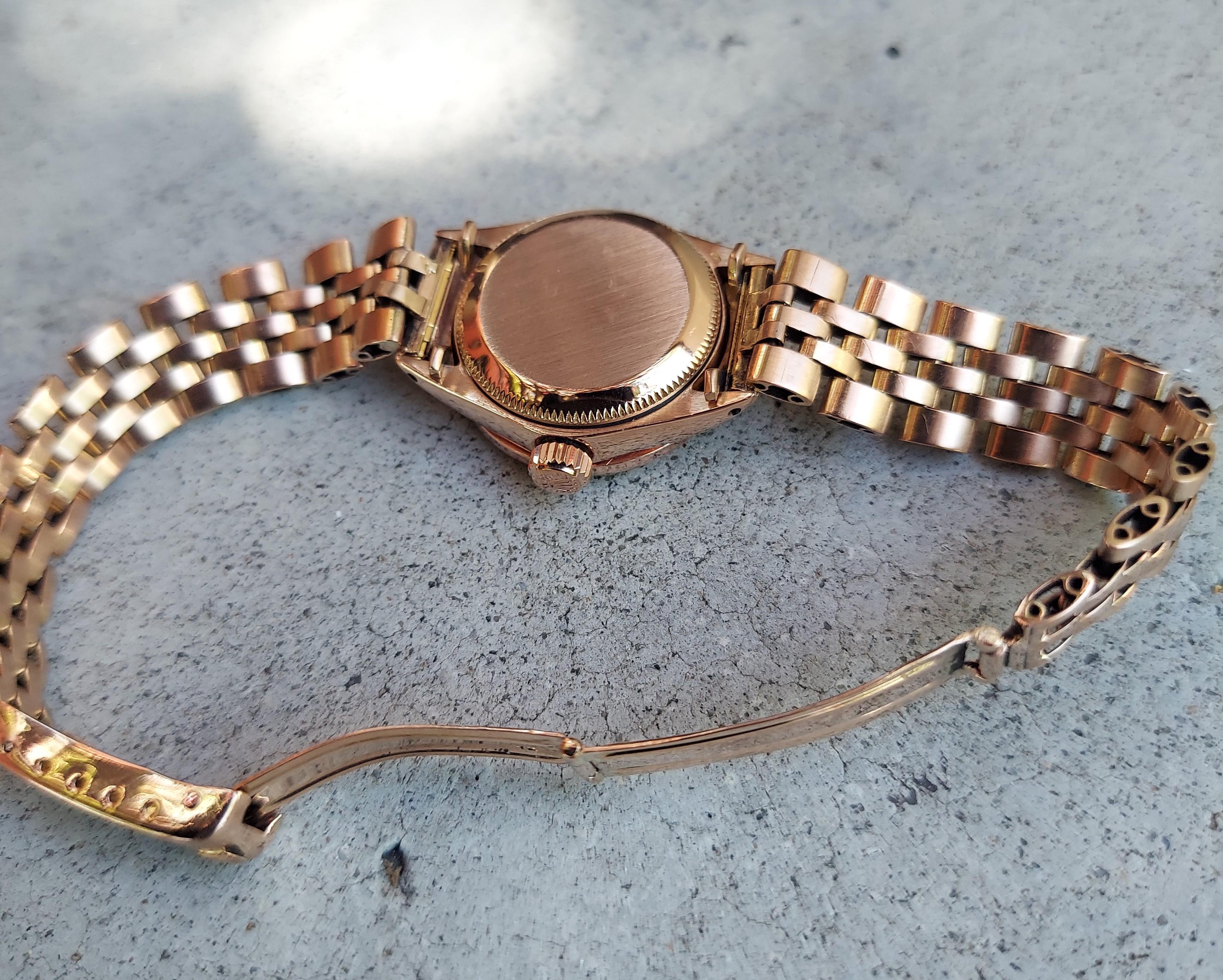 Rolex 26mm Damen 6619 Rose Gold Diamant Uhr  (Rundschliff) im Angebot