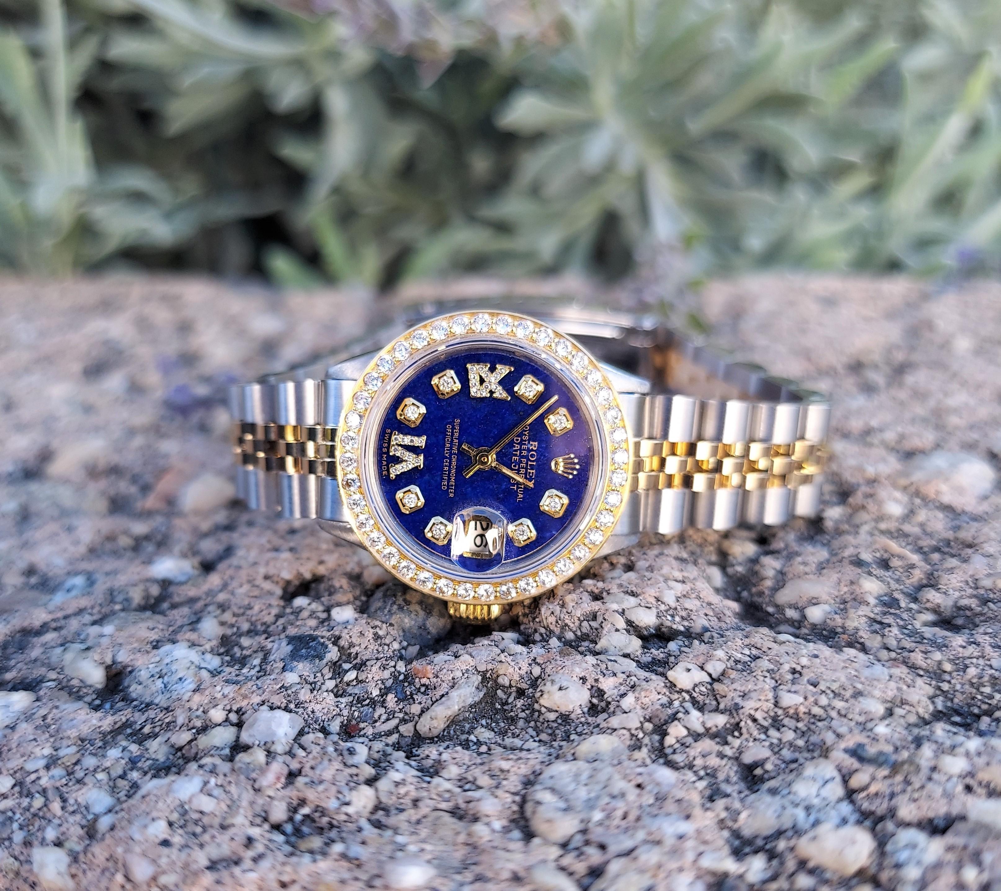Rolex Damen Datejust 6517 Lapislazuli Diamant Jubiläum Roman im Zustand „Gut“ im Angebot in San Fernando, CA
