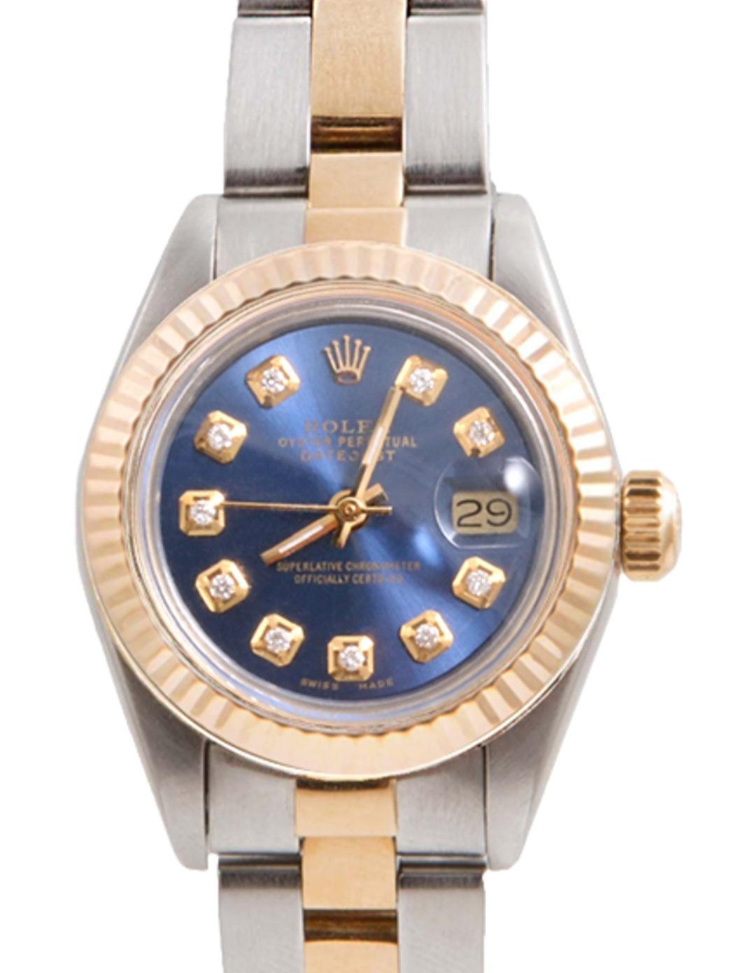 Rolex 26mm Ladies Datejust Blue Fluted Oyster In Good Condition For Sale In San Fernando, CA