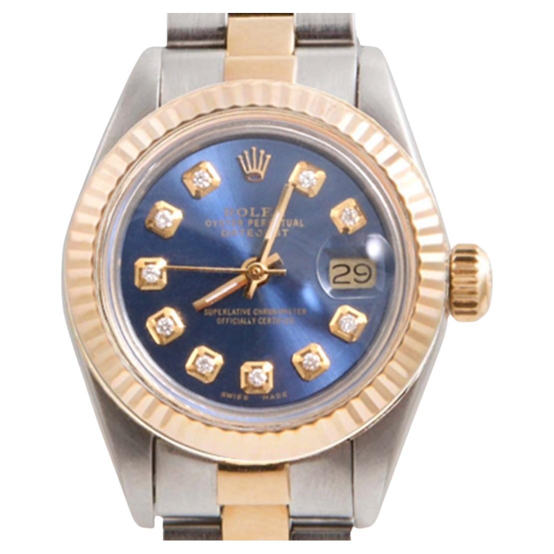 Rolex Datejust Oyster bleu cannelé 26 mm pour femmes en vente