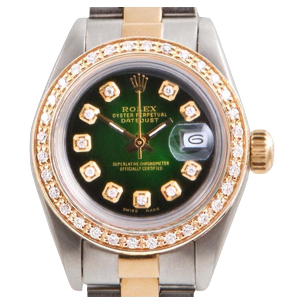 Rolex 26mm Ladies Datejust Green Diamond oyster  For Sale