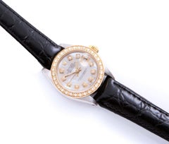 Rolex 26mm Ladies Datejust MOP Diamond Black Leather