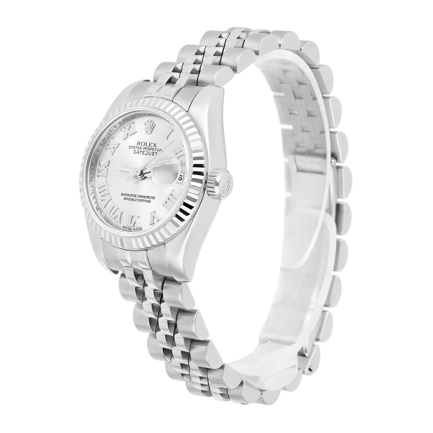 Women's Rolex 26mm Lady-Datejust 179174 Steel & White Gold Watch Silver Dial Jubilee