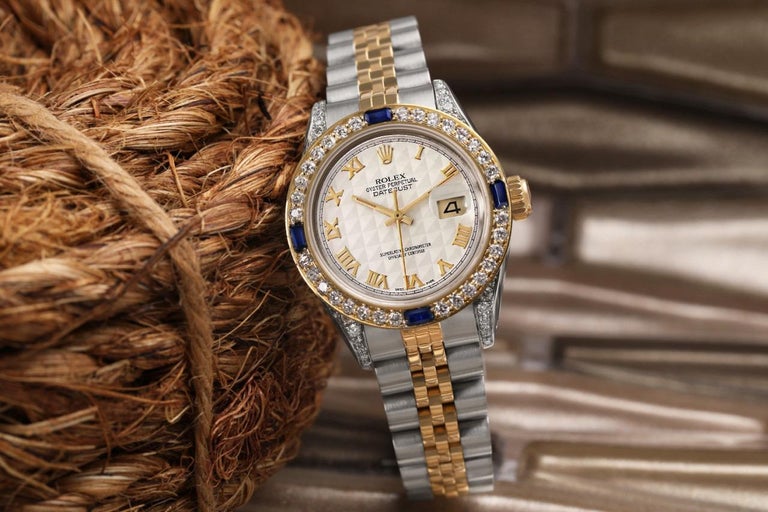 Rolex LadyDatejust Cream Pyramid Roman Dial Two Tone Watch Jubilee Band 69173 For Sale at 1stDibs