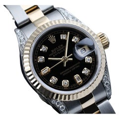 Retro Rolex 26mm Lady-Datejust Two-Tone Black Color Dial with 8 + 2 Diamond + Lugs 