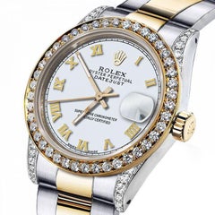 Rolex 26mm Lady-Datejust Two Tone White Roman Numeral Dial Diamonds Bezel+ Lugs