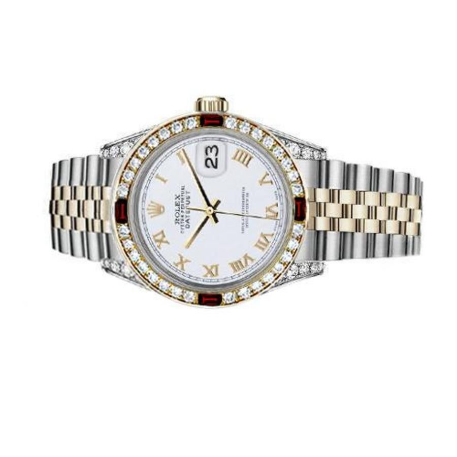 Ladies Rolex 26mm Datejust Two Tone Jubilee White Roman Numeral Dial Bezel + Lugs + Rubies 69173

