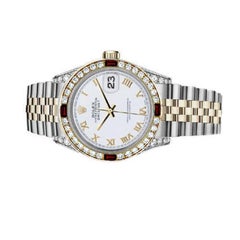 Rolex Lady-Datejust White Roman Numeral Dial Diamond Bezel + Lugs + Rubies 69173