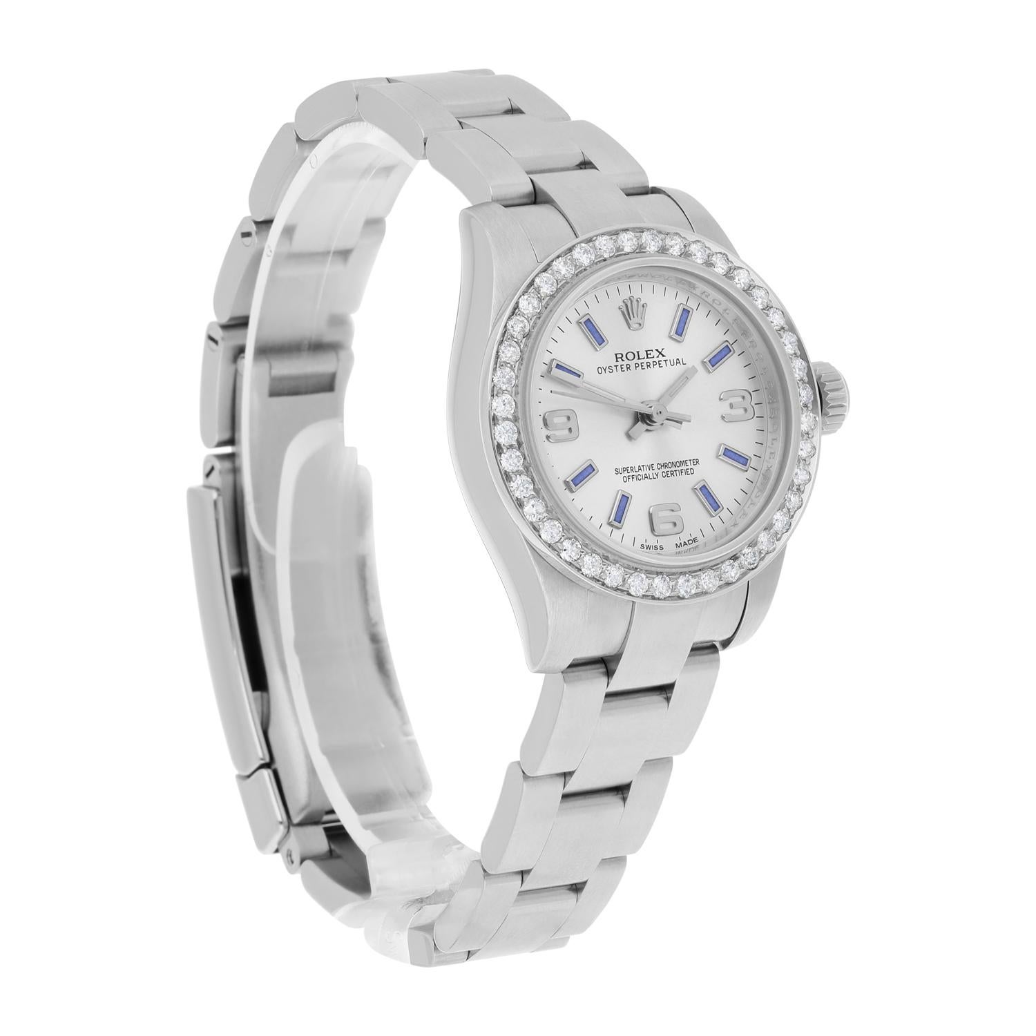 Women's Rolex 26mm OP Silver Dial Stainless Steel Ladies Watch 176200 Diamond Accent For Sale