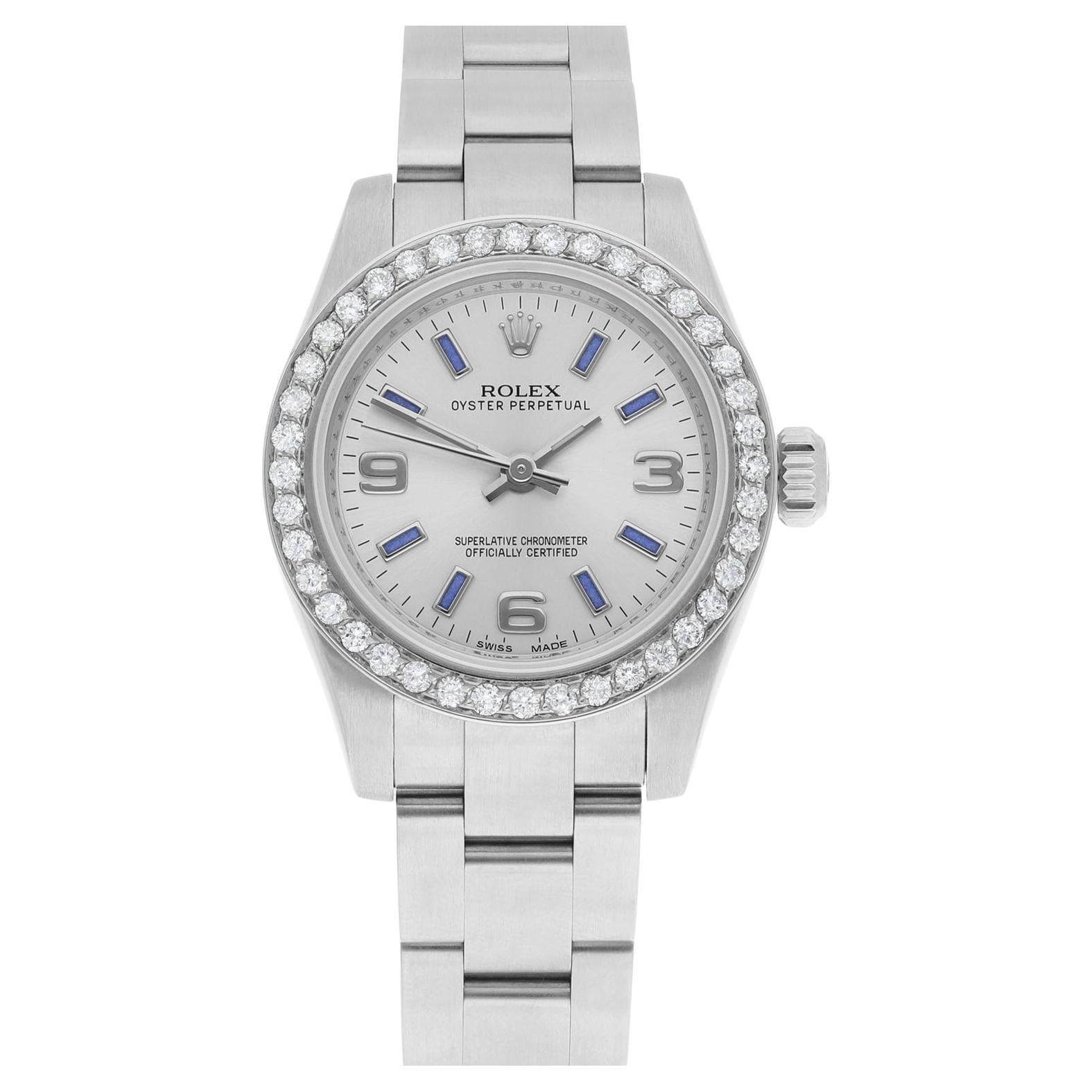 Rolex 26mm OP Silver Dial Stainless Steel Ladies Watch 176200 Diamond Accent