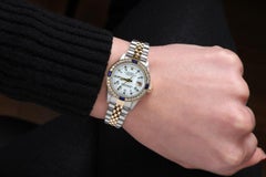 Rolex White Roman Dial Diamond/Sapphire Bezel Two Tone Watch