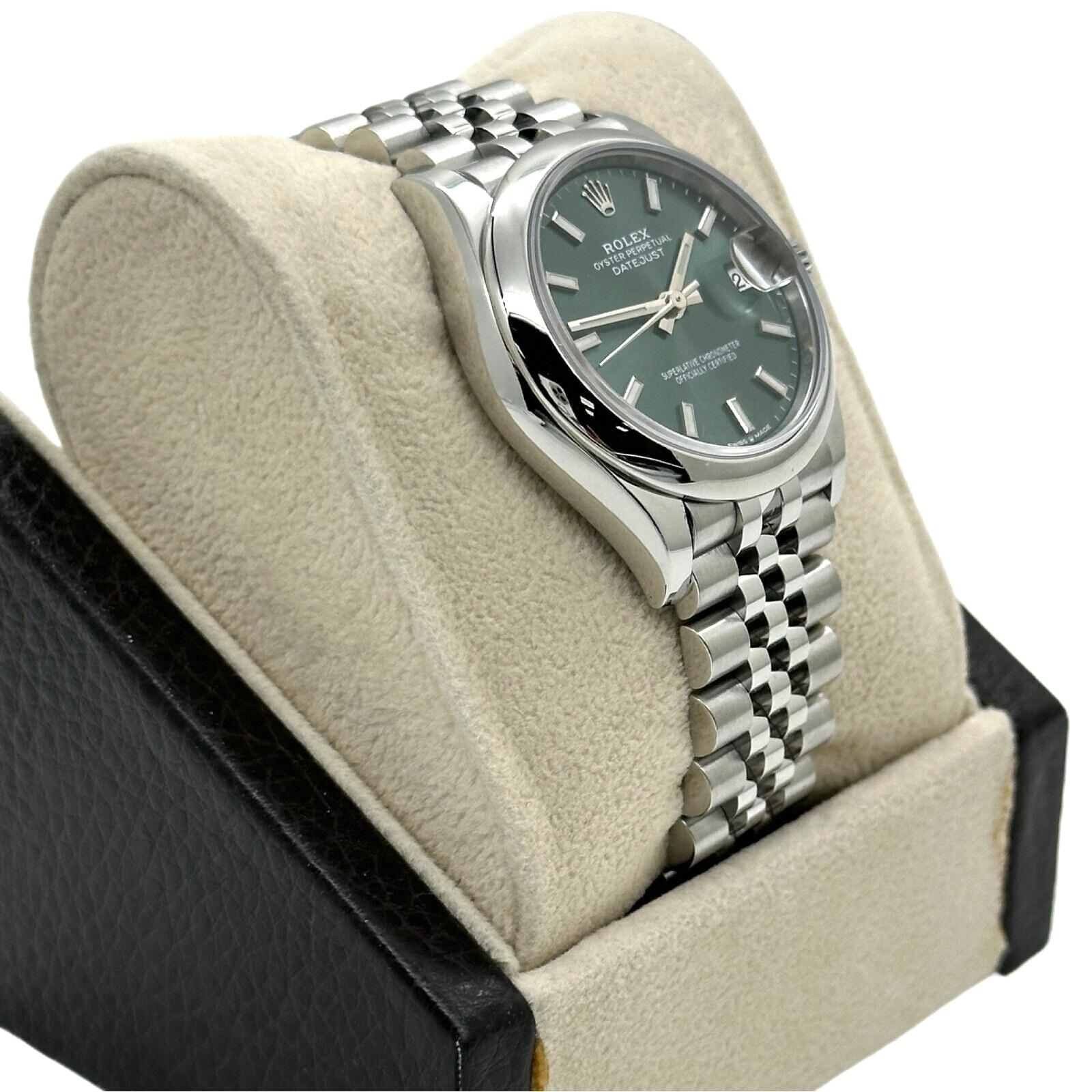 Rolex 278240 Datejust Midsize 31mm avec cadran vert en acier inoxydable boîte à anneau jubilé Excellent état - En vente à San Diego, CA