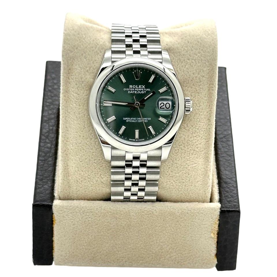 Rolex 278240 Datejust Midsize 31mm avec cadran vert en acier inoxydable boîte à anneau jubilé en vente 1