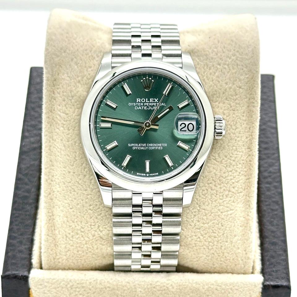 Rolex 278240 Datejust Midsize 31mm avec cadran vert en acier inoxydable boîte à anneau jubilé en vente 2
