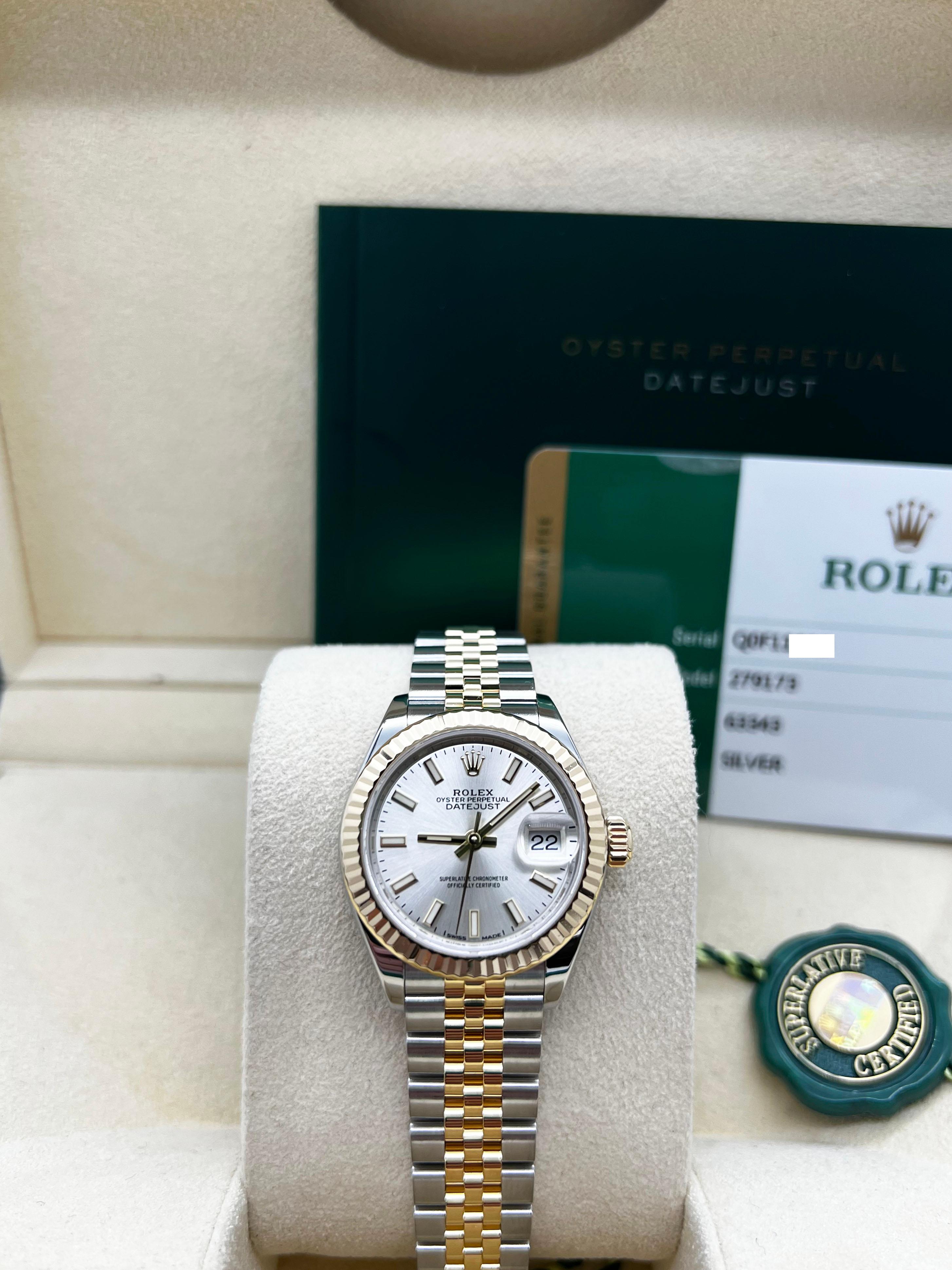 Rolex 279173 Damen Datejust 28mm Silber Zifferblatt 18K Gelbgold Stahl Box Papiere 4