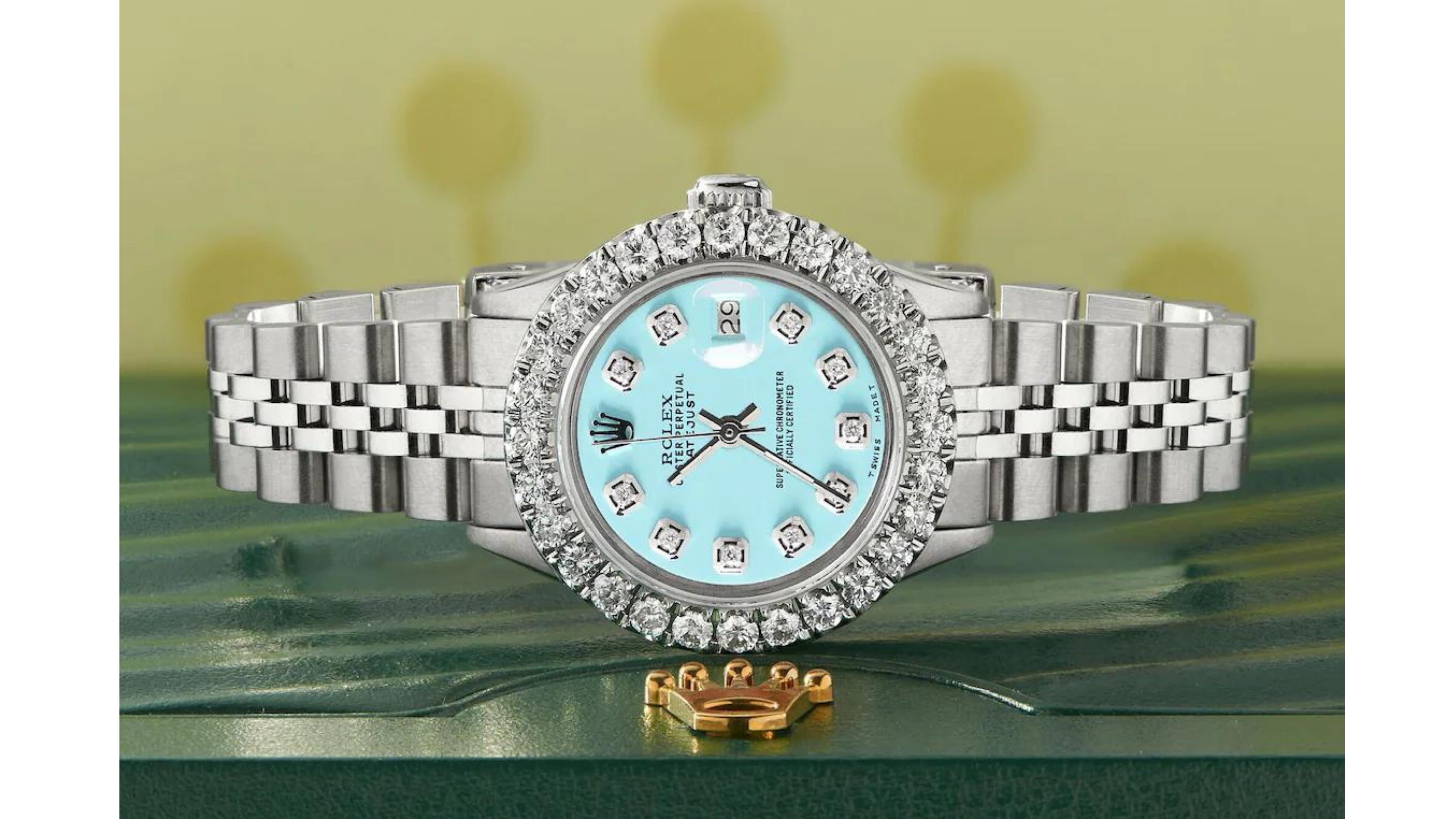 Contemporary Rolex 2ct Diamond Ladies Watch Datejust Custom For Sale
