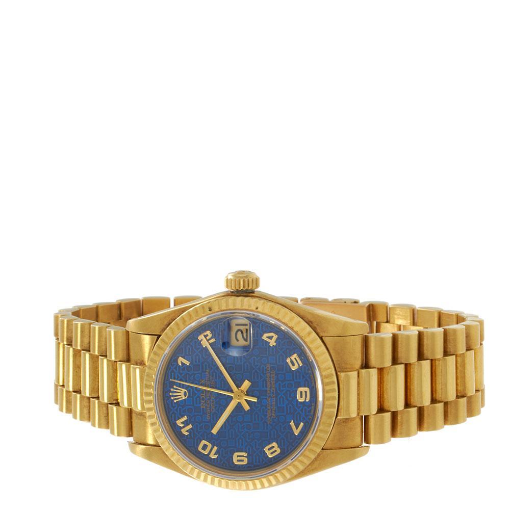 Rolex 31MM or jaune 18KT Datejust Ref. 6827 avec cadran bleu jubilé Unisexe en vente