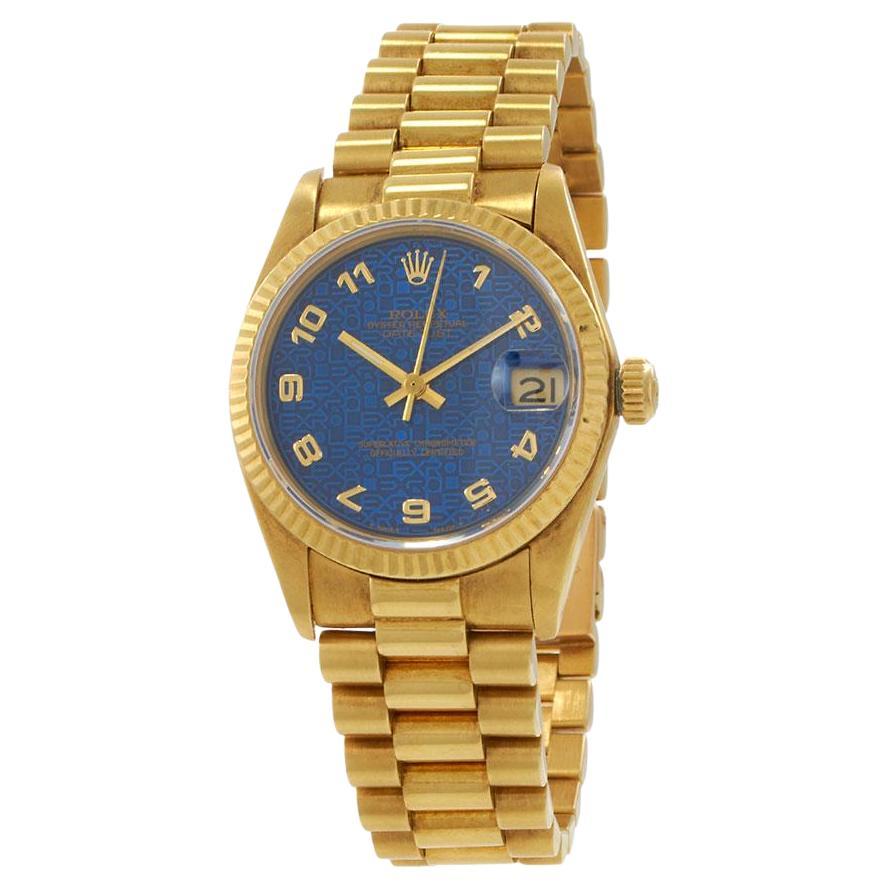 Rolex 31MM or jaune 18KT Datejust Ref. 6827 avec cadran bleu jubilé en vente
