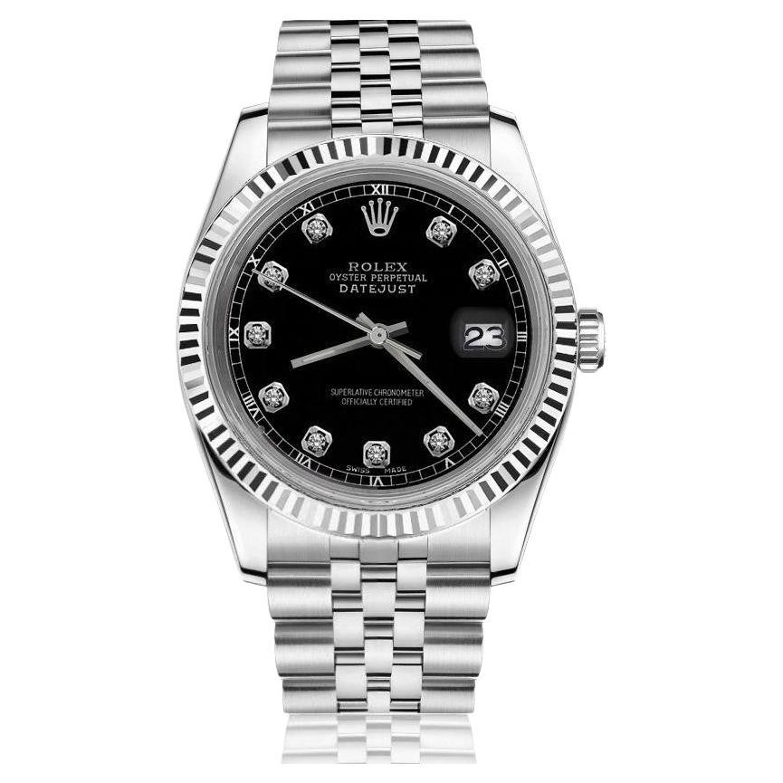 Rolex Datejust Black Color Dial with Diamond Accent and Deployment Buckle 68274 For Sale