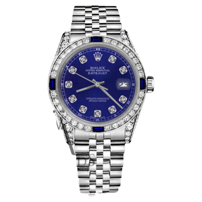 Rolex Datejust Blue Diamond Dial Bezel with Sapphires and Diamond Lugs For Sale