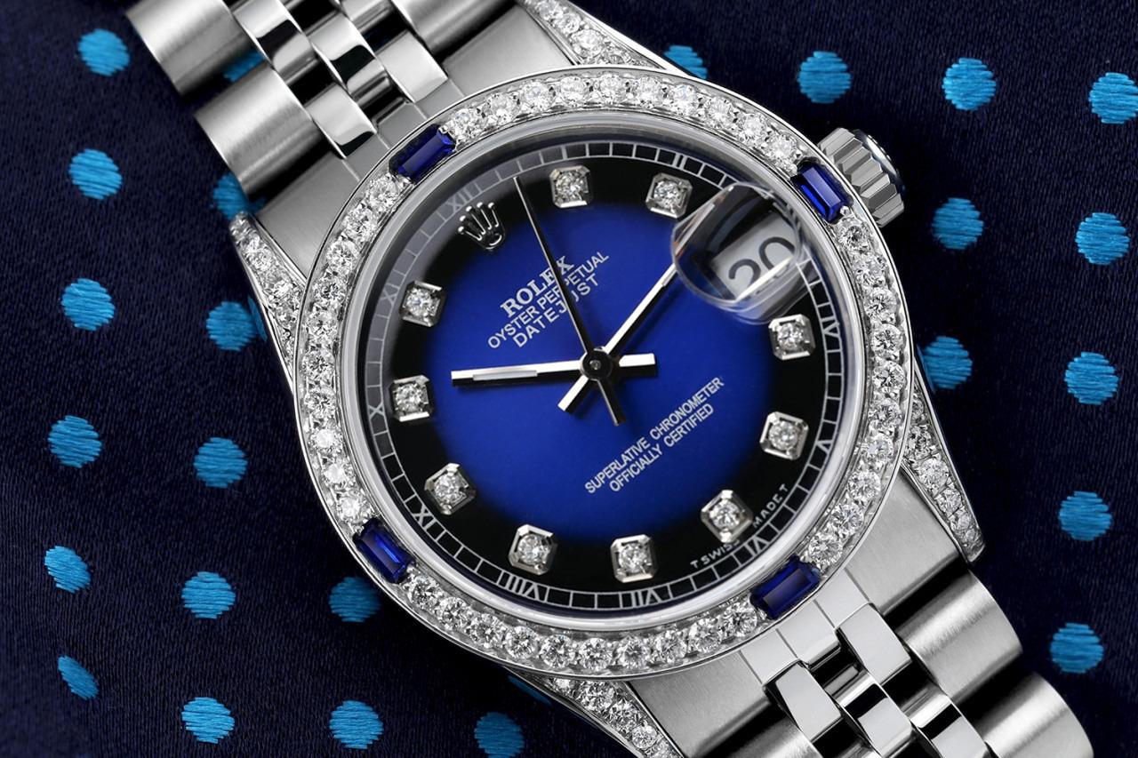Rolex 31mm Datejust Blue Vignette Diamond Dial with Sapphires and Diamonds Watch 68274 