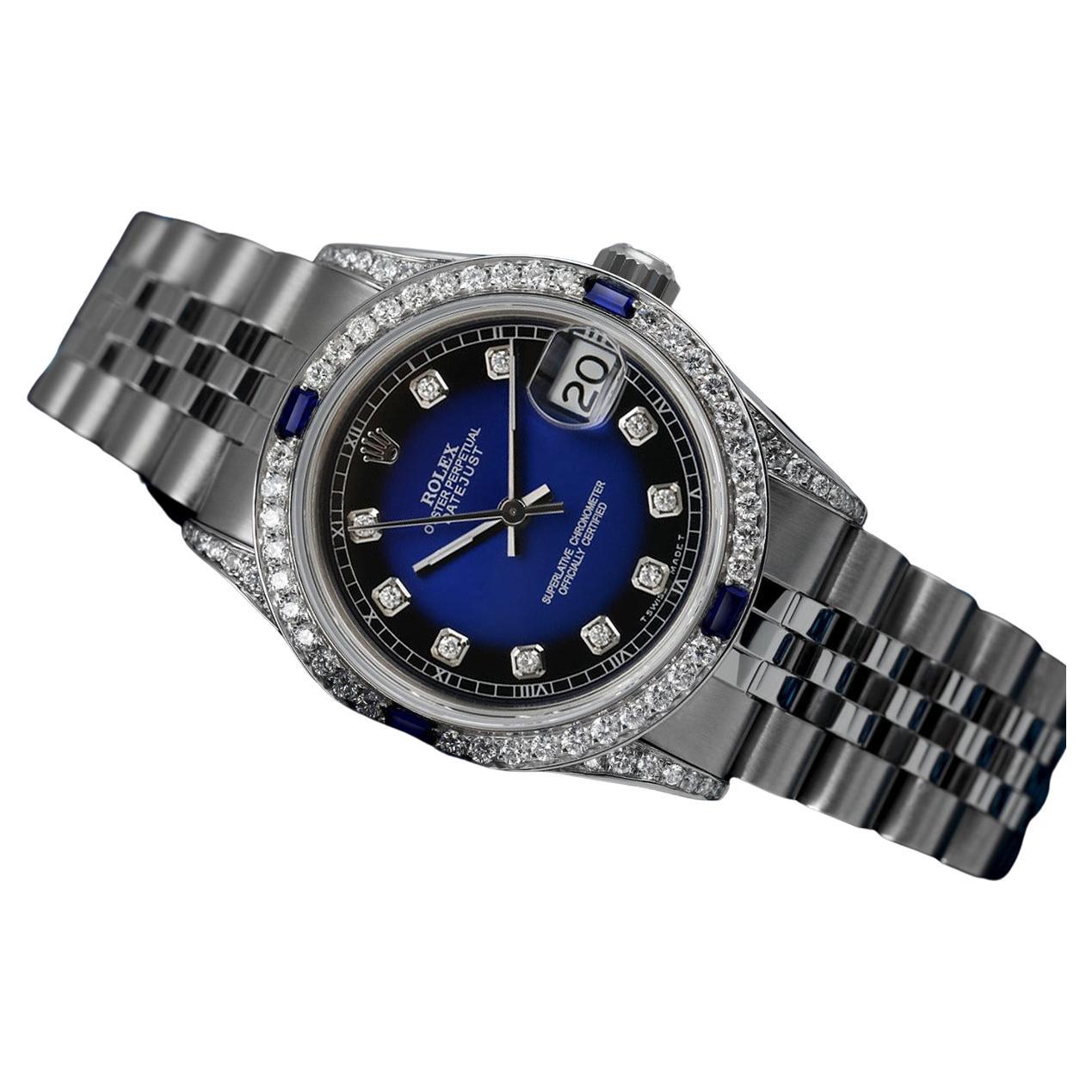 Rolex Datejust Blue Vignette Diamond Dial with Sapphires and Diamonds 68274 For Sale