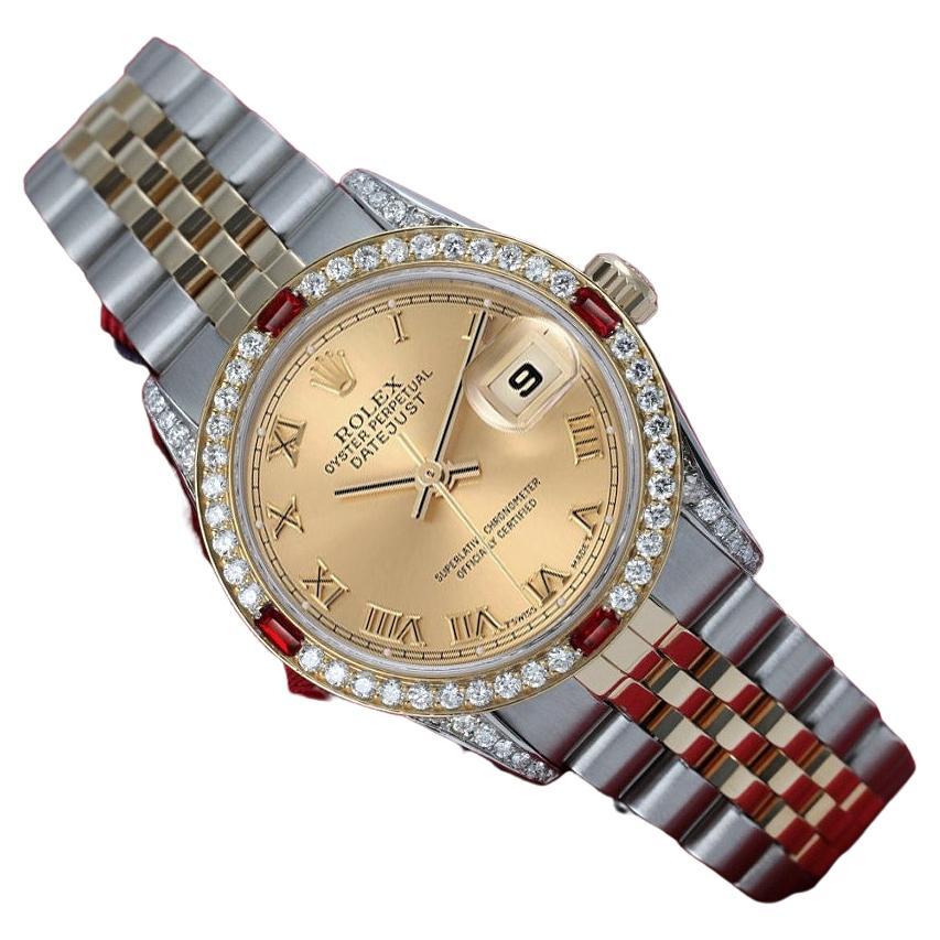 Rolex Datejust 69173 Champagne Dial with Roman Numerals Two Tone Jubilee Watch For Sale