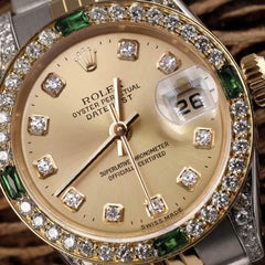Rolex  Datejust Champagne Diamond Dial Bezel with Emeralds and Diamond Lugs