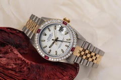 Rolex Datejust Cream Index Dial Diamond/Ruby Bezel Two Tone Watch
