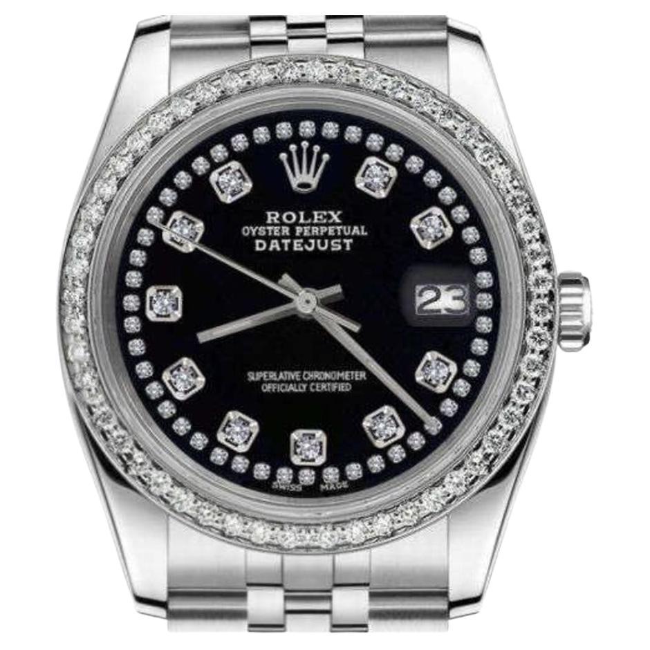 Rolex Datejust 68274 Custom Diamond Bezel Black Color String Diamond Accent Dial For Sale