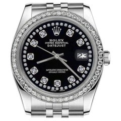 Rolex Datejust 68274 Bisel de diamantes personalizado Esfera con acento de diamantes en cuerda de color negro