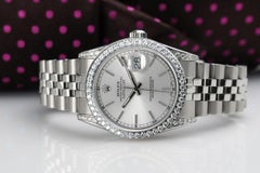 Rolex Datejust Diamond Bezel & Lugs Silver Index Dial Steel Watch