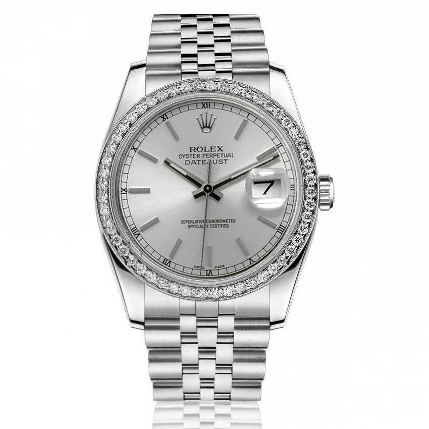Rolex 31mm Datejust Diamond Bezel Silver Dial Stainless Steel Ladies Watch en vente 1