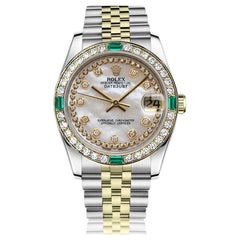 Rolex Datejust Diamond Bezel with Emeralds Two Tone White MOP String Dial
