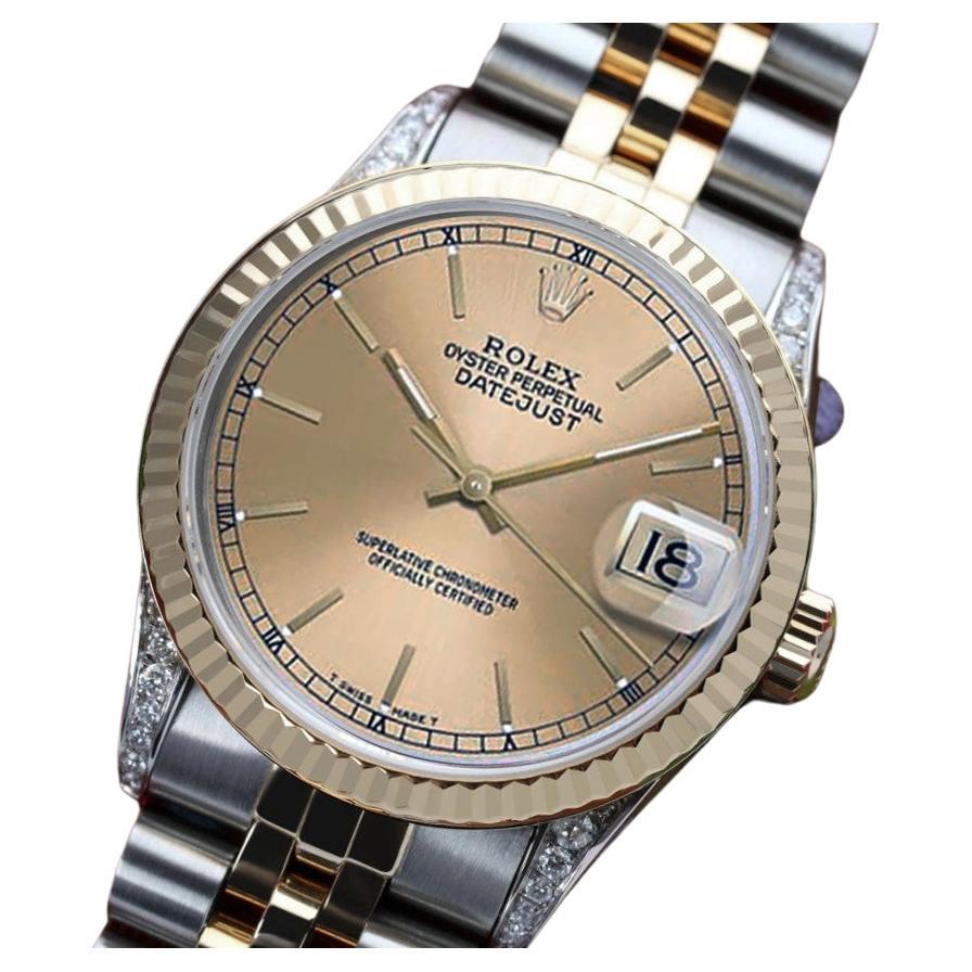 Rolex Datejust Diamond Lugs Champagne Dial Two Tone Women's Watch For Sale