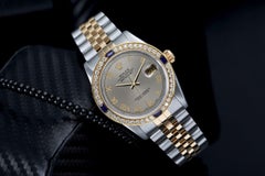 Rolex Datejust Grey Roman Dial Sapphire/Diamond Bezel Two Tone Watch