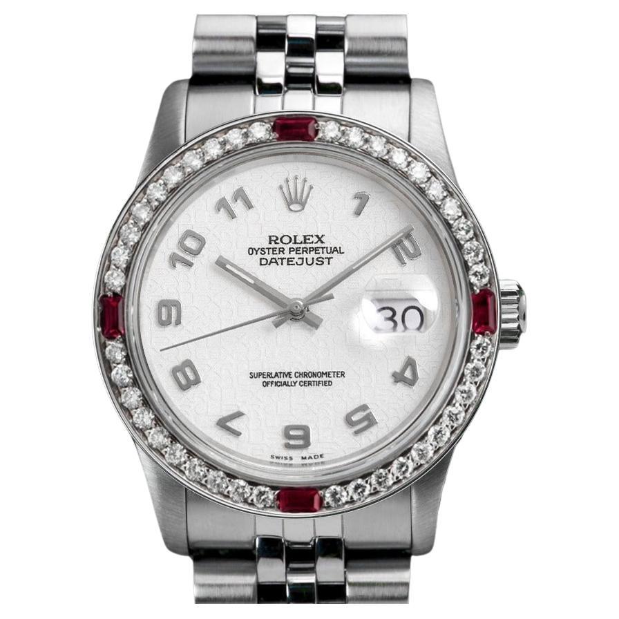 Rolex Datejust 68274 Ivory Arabic Dial with Diamond & Sapphire Bezel SS Watch For Sale