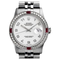Rolex Datejust 68274 Elfenbeinfarbenes arabisches Zifferblatt mit Diamant- und Saphir-Lünette SS Uhr
