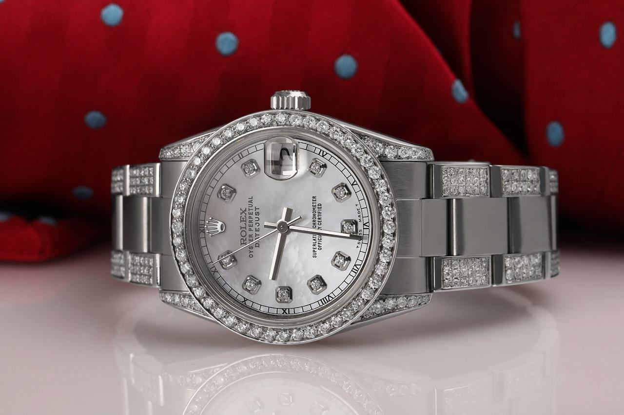 Women's Rolex Datejust 68274 S/S White MOP RT Dial Diamond Bezel+Lugs+Oyster Bracelet For Sale