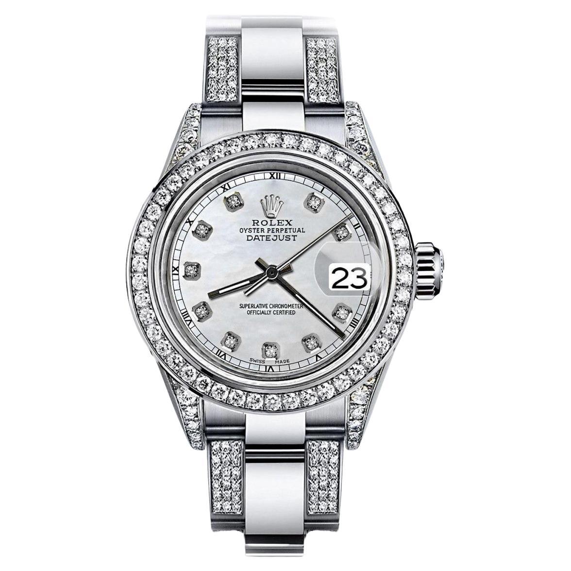 Rolex Datejust 68274 S/S White MOP RT Dial Diamond Bezel+Lugs+Oyster Bracelet For Sale