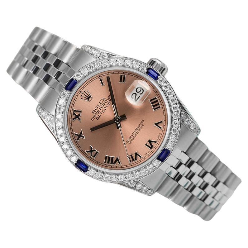 Rolex Datejust Salmon Roman Dial with Diamonds & Sapphires Stainless Steel  For Sale